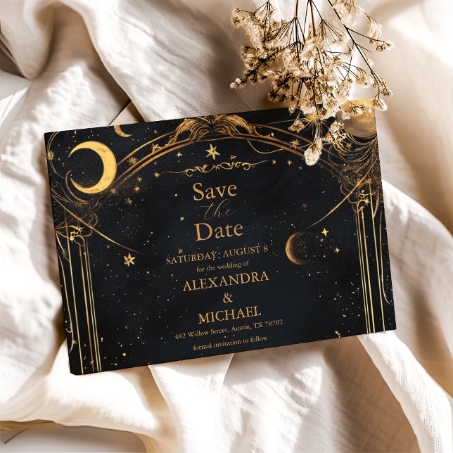 Reserve A Data Tarot Casamento Celestial Sol Lua Estrelas Dourado (Criador carregado)