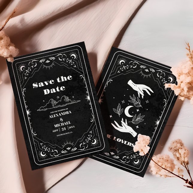 Reserve A Data Tarot Preto Branco Os Amantes Casamento (Criador carregado)