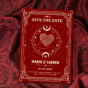 Reserve A Data Tarot vermelho boho místico romance casamento lua 