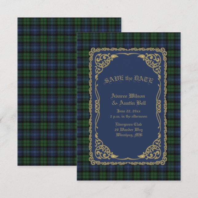 Reserve A Data Tartan Antigo Observador Preto com Quadro Dourado (Frente/Verso)