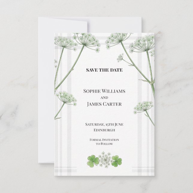 Reserve A Data Tartan de Casamento com Salsa de Vaca Branca Save  (Frente)