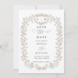 Reserve A Data Taupe Floral Line Art Save The Date Invitation