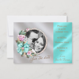 Reserve A Data Teal Elegante e Foto prateada Dourada salvam a dat