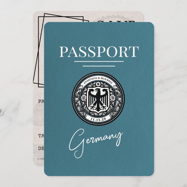 Reserve A Data Teal Germany Passport Save Date (Frente/Verso)