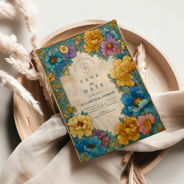 Reserve A Data Teal Gold Botanical Wedding (Criador carregado)