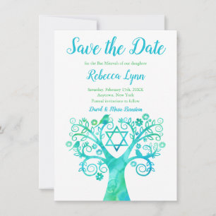 Reserve A Data Teal Green Watercolor Tree of Life Bat Mitzvah