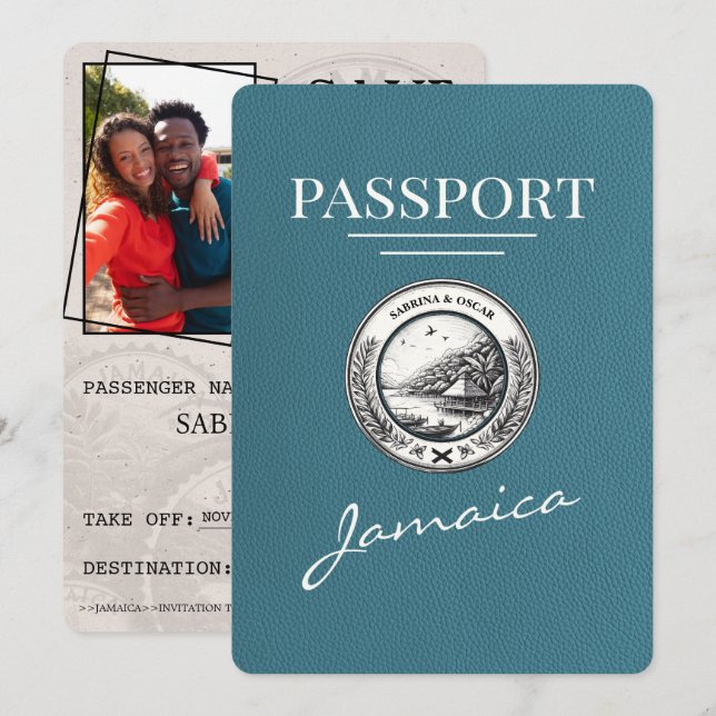 Reserve A Data Teal Jamaica Passport Salvar Data (Frente/Verso)