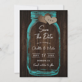 Reserve A Data Teal Mason Jar Wood Monogram Romantic Fall Wedding