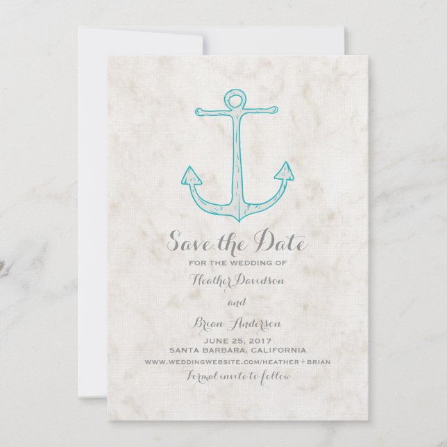 Reserve A Data Teal Rustic Anchor Salve a Data Convidar (Frente)