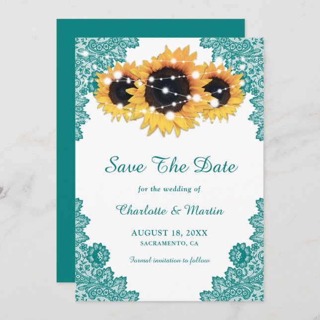 Reserve A Data Teal Rustic Chic Lace Sunflower (Frente/Verso)