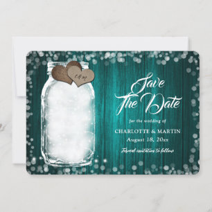 Reserve A Data Teal Rustic Mason Jar String Luz Casamento De Made