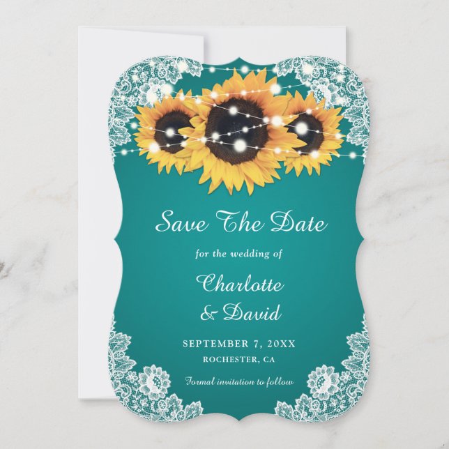 Reserve A Data Teal Sunflower Wedding (Frente)