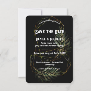 Reserve A Data Tema Botânico do Casamento Dourado Preto Arrancado