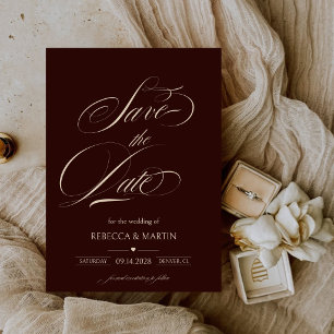 Reserve A Data Tema de Casamento de Caligrafia Old Money Borgonha