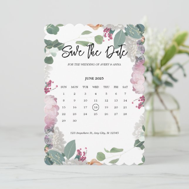 Reserve A Data Tema de Casamento Floral (Em pé/Frente)