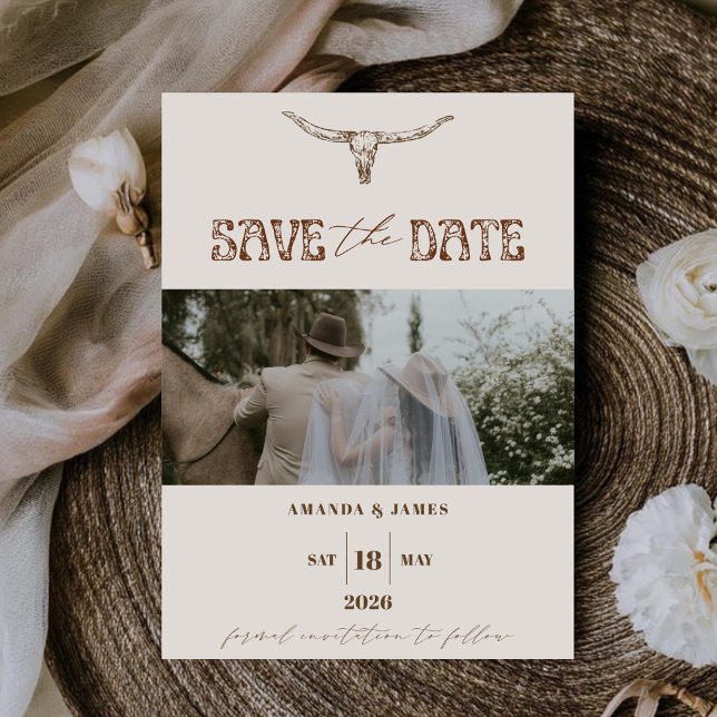 Reserve A Data Tema de Casamento Foto Western Boho Moderno (Criador carregado)