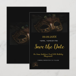 Reserve A Data Tema de máscara de Mascarada preto Dourado elegant