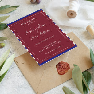 Reserve A Data Tema Real de Casamento Vermelho e Azul