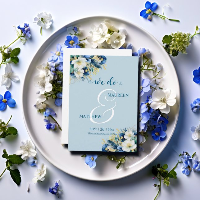 Reserve A Data Temos! Floral Dourado de Brilho Azul com pó (Criador carregado)