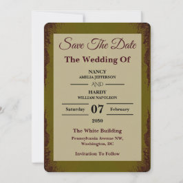 Reserve A Data Terra Enferrujada de Oliva Casamento Salve a Data