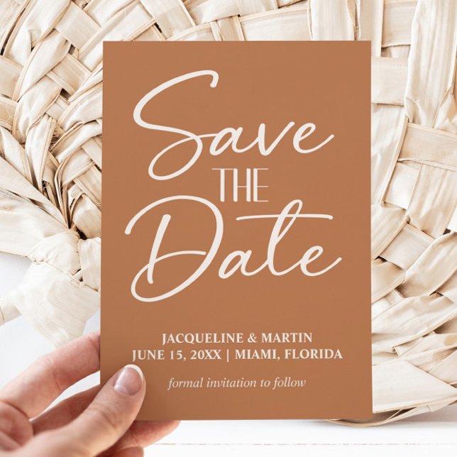 Reserve A Data Terracota Cobre Canela Creme Casamento Boho  (Gold/mustard wedding Save the Date card)