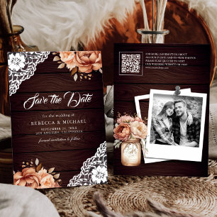 Reserve A Data Terracota Floral Madeira Foto Código QR Casamento