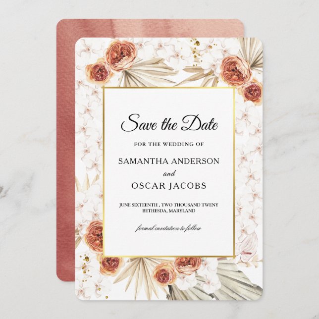 Reserve A Data Terracota Tropical Flor Seca (Frente/Verso)