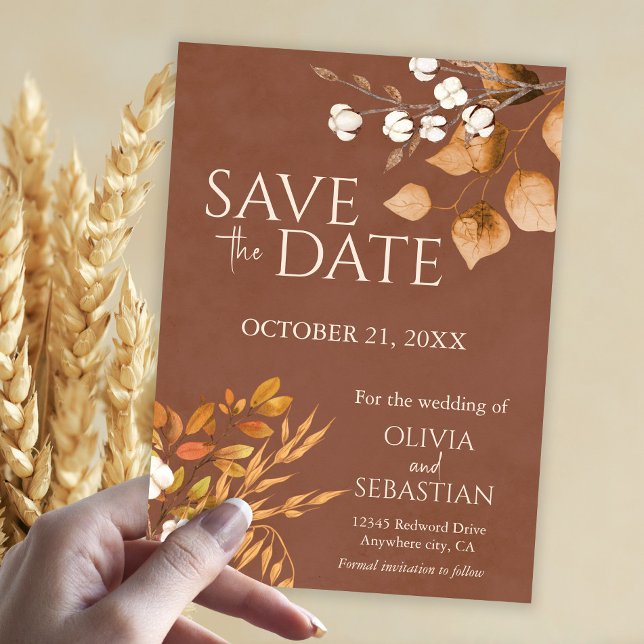 Reserve A Data Terracotta Autumn Deixa Casamento outono Boho (Criador carregado)