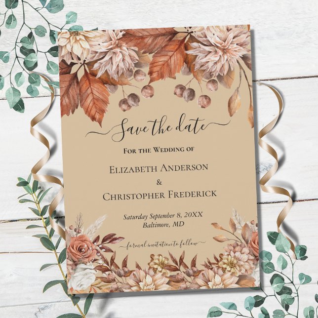 Reserve A Data Terracotta Branco Marrom Floral Elegante Boho Casa (Criador carregado)