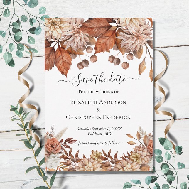 Reserve A Data Terracotta Branco Marrom Floral Elegante Boho Casa (Criador carregado)
