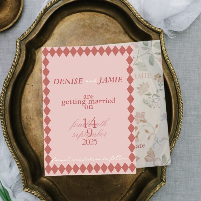 Reserve A Data Terracotta Diamond Vellum Inserir Casamento Sublet (Criador carregado)