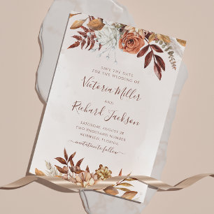 Reserve A Data Terracotta Ferrugem Flores Boho Terroso Folhagem d
