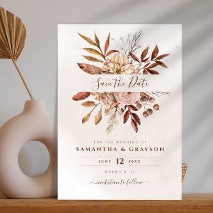 Reserve A Data Terracotta Ferrugem Flores Boho Terroso Folhagem d