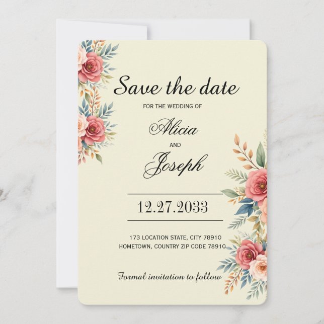 Reserve A Data Terracotta Florais Flor Save the Date (Frente)