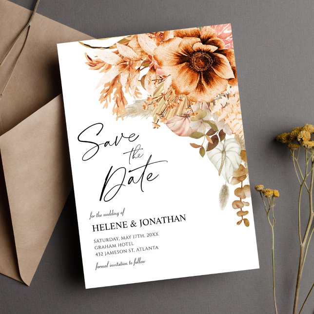 Reserve A Data Terracotta Floral Casamento outono Salvar A Data (Terracotta Floral Fall Wedding Save The Date)