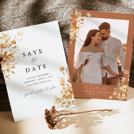 Reserve A Data Terracotta Floral Elegant Photo Back Wedding
