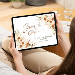 Reserve A Data Terracotta Floral Pampas Código QR Casamento