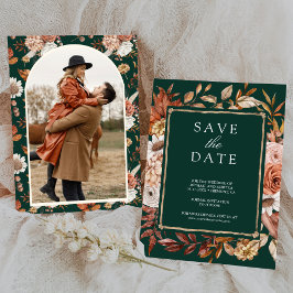 Reserve A Data Terracotta Floral Photo Emerald Green Wedding