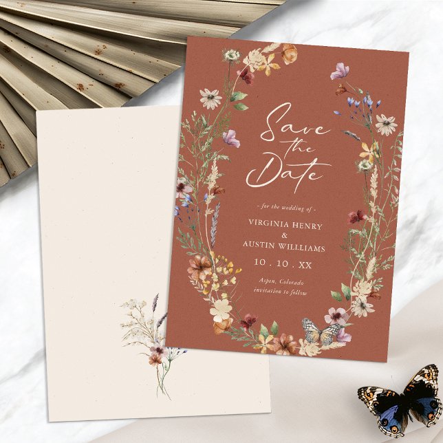 Reserve A Data Terracotta Floral Save The Date Flat Card (Boho Terracotta Floral Save The Date Flat Card by Painted Paperie
)