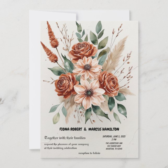 Reserve A Data Terracotta Florals Rustic Boho Wedding (Frente)