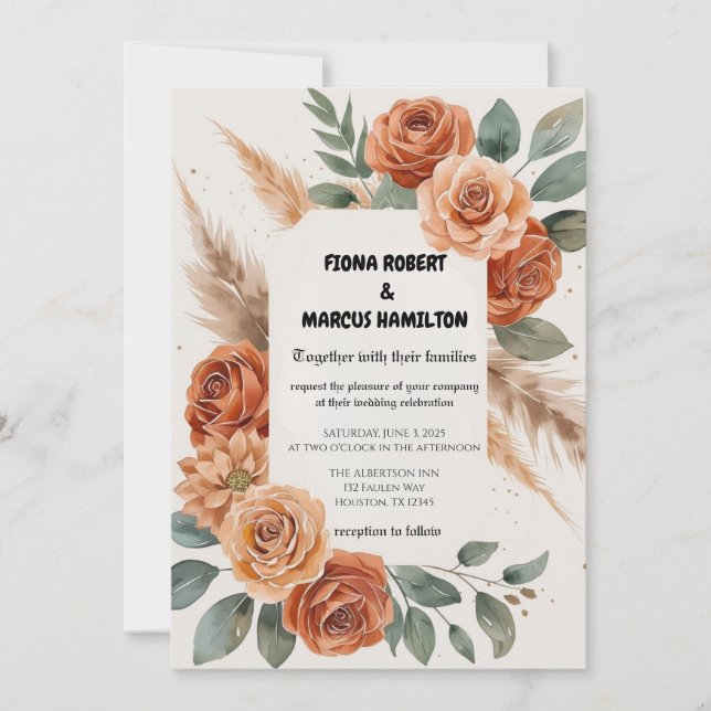 Reserve A Data Terracotta Florals Rustic Earthy Boho Wedding (Frente)