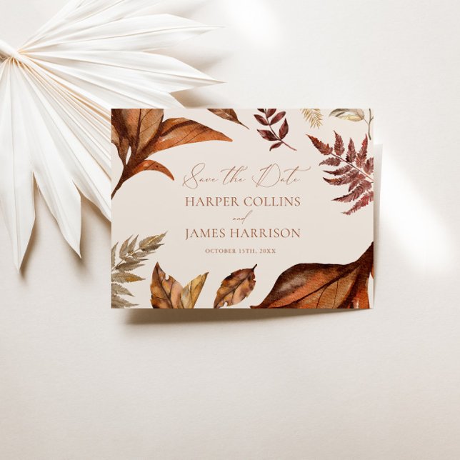 Reserve A Data Terracotta Folhas e Casamento de Marfim (Rustic Terracotta Floral Boho Navy Wedding Save The Date)