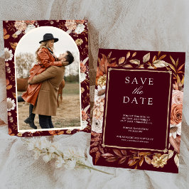 Reserve A Data Terracotta Foto Floral Casamento Burgundy