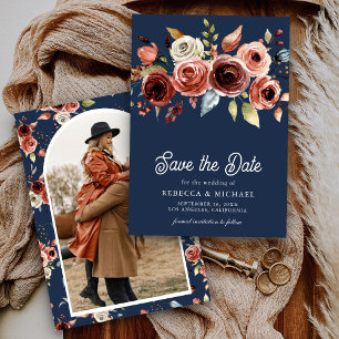 Reserve A Data Terracotta Foto Floral Marinho Casamento Azul