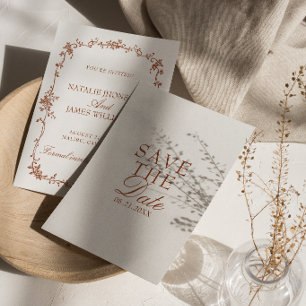 Reserve A Data Terracotta Laranja Queimada Floral Casamento Dinhe