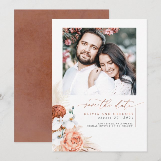 Reserve A Data Terracotta Pampas Grass Salva A Foto Da Data (Frente/Verso)