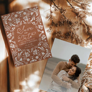 Reserve A Data Terracotta Papel Picado Foto Salvar Data