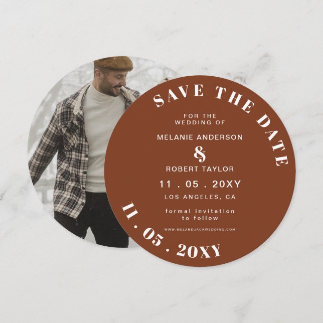 Reserve A Data Terracotta Rustic Burnt Orange Boho Foto Salvar (Frente/Verso)