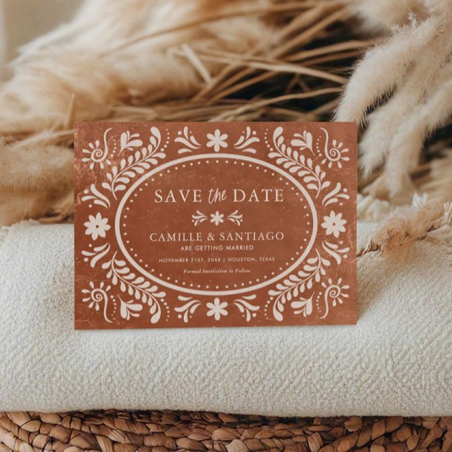 Reserve A Data Terracotta Rustic Papel Picado Salvar Data (Rustic Papel Picado Save the Date Card)