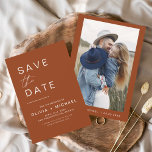 Reserve A Data Terracotta Salve a Data Boho Foto Minimalista<br><div class="desc">Cartões salve a data Boho Terracotta que têm uma foto na frente. Os Cartões salve a data contêm uma moderna tipografia cursiva escrita escrita escrita escrita escrita escrita escrita escrita que é elegante,  simples e moderna a ser usada depois da simples celebração do dia de casamento minimalista.</div>